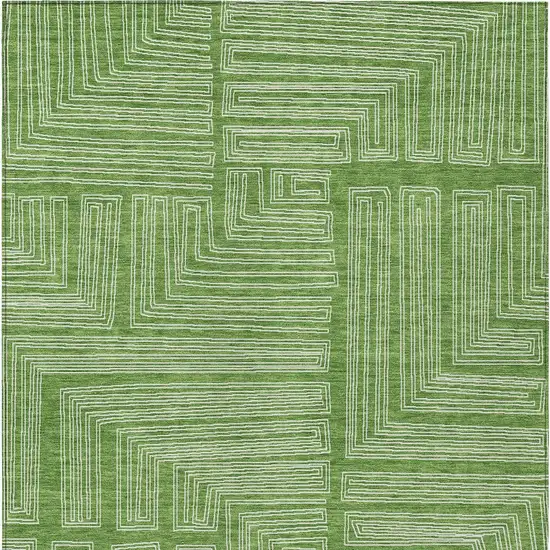 Green And Ivory Geometric Washable Indoor Outdoor Area Rug Photo 5