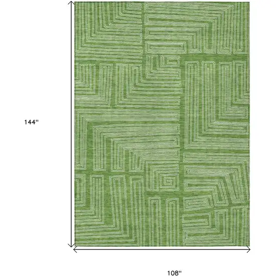 Green And Ivory Geometric Washable Indoor Outdoor Area Rug Photo 6