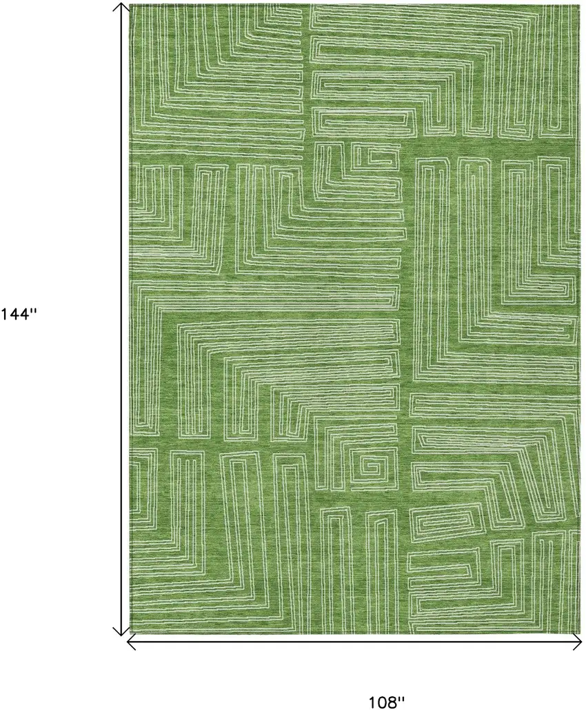 Green And Ivory Geometric Washable Indoor Outdoor Area Rug Photo 6