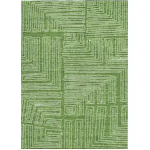 Photo of Green And Ivory Geometric Washable Indoor Outdoor Area Rug
