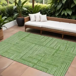 Photo of Green And Ivory Geometric Washable Indoor Outdoor Area Rug