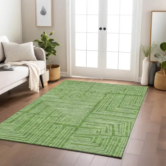 Green And Ivory Geometric Washable Indoor Outdoor Area Rug Photo 9