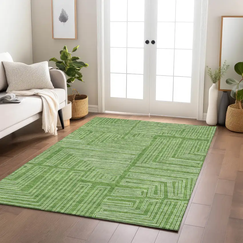 Green And Ivory Geometric Washable Indoor Outdoor Area Rug Photo 9