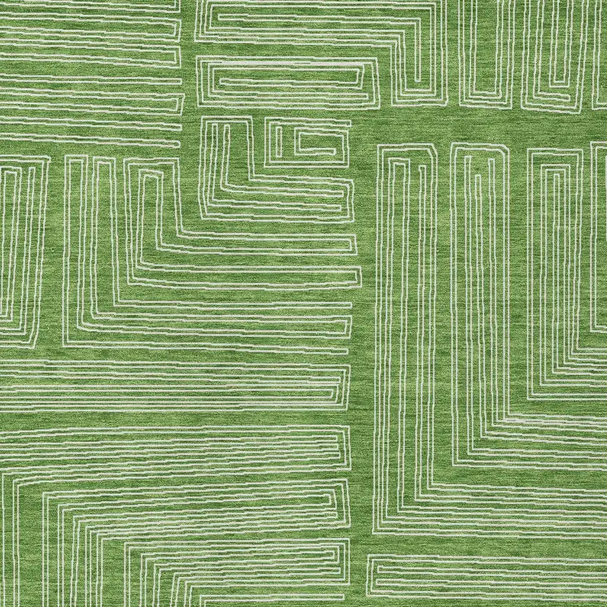 Green And Ivory Geometric Washable Indoor Outdoor Area Rug Photo 5