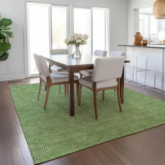 Green And Ivory Geometric Washable Indoor Outdoor Area Rug Photo 9