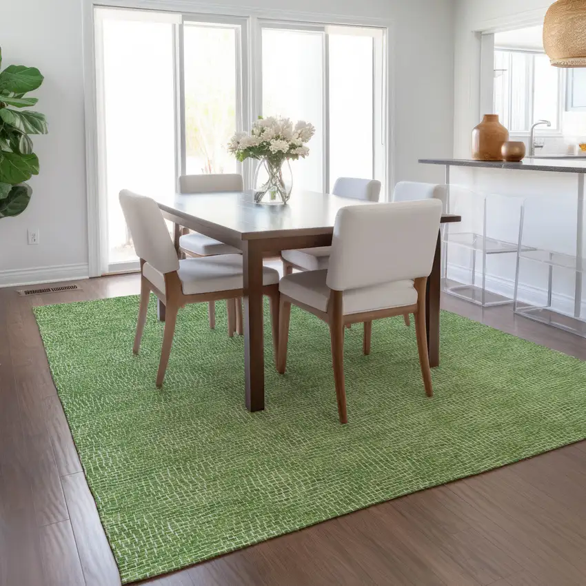 Green And Ivory Geometric Washable Indoor Outdoor Area Rug Photo 9