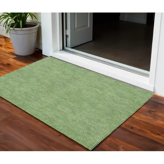 Green And Ivory Geometric Washable Indoor Outdoor Area Rug Photo 1