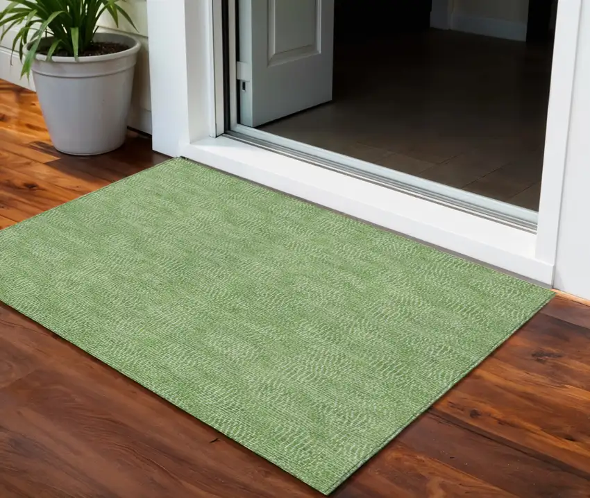 Green And Ivory Geometric Washable Indoor Outdoor Area Rug Photo 1