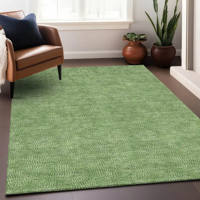 Green And Ivory Geometric Washable Indoor Outdoor Area Rug Photo 8