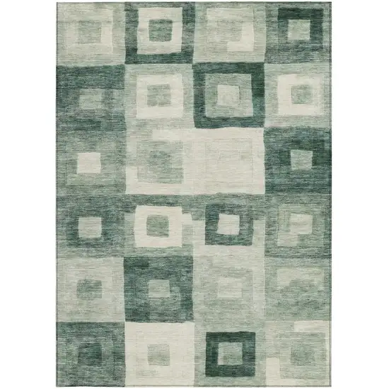 Green And Ivory Geometric Washable Indoor Outdoor Area Rug Photo 5
