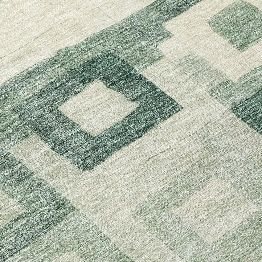 Green And Ivory Geometric Washable Indoor Outdoor Area Rug Photo 8