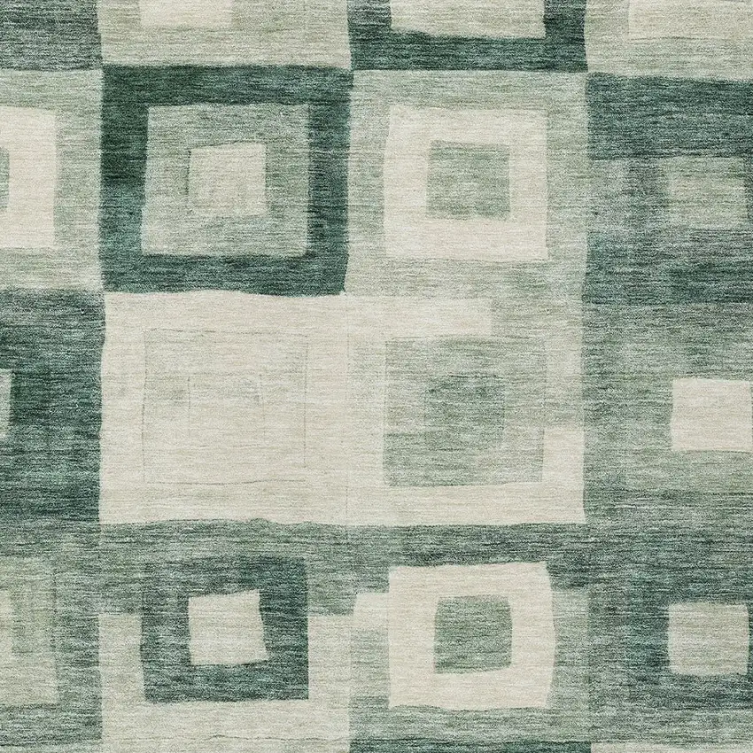 Green And Ivory Geometric Washable Indoor Outdoor Area Rug Photo 5