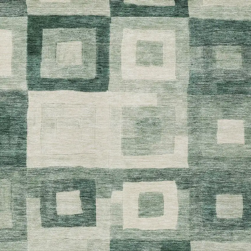 Green And Ivory Geometric Washable Indoor Outdoor Area Rug Photo 5