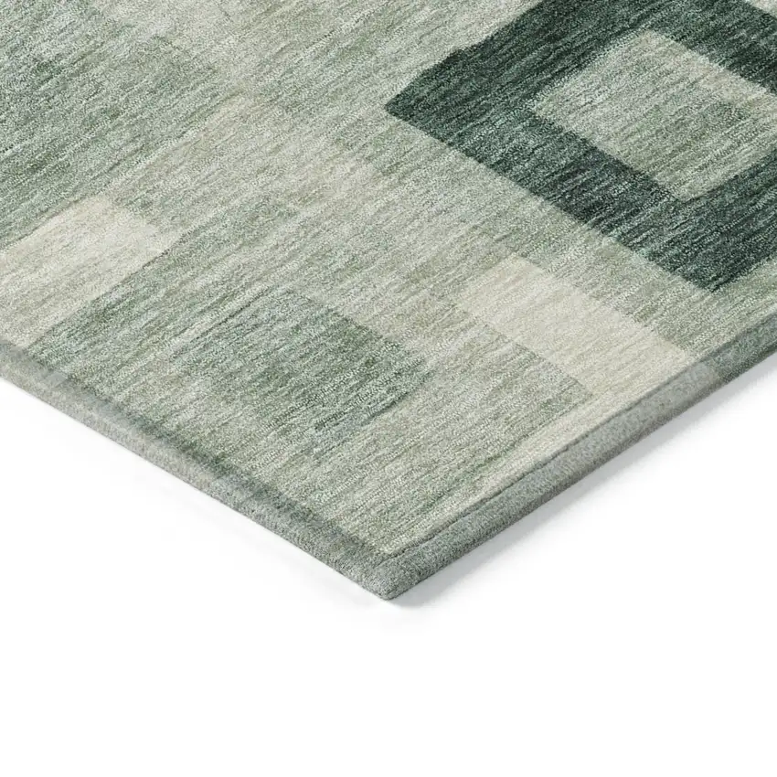 Green And Ivory Geometric Washable Indoor Outdoor Area Rug Photo 4