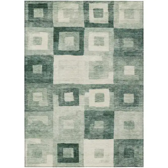 Green And Ivory Geometric Washable Indoor Outdoor Area Rug Photo 2