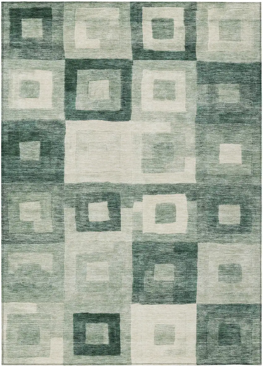 Green And Ivory Geometric Washable Indoor Outdoor Area Rug Photo 2