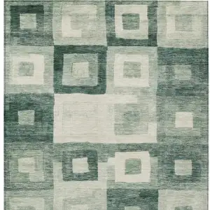 Photo of Green And Ivory Geometric Washable Indoor Outdoor Area Rug