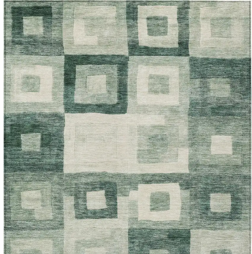 Green And Ivory Geometric Washable Indoor Outdoor Area Rug Photo 5