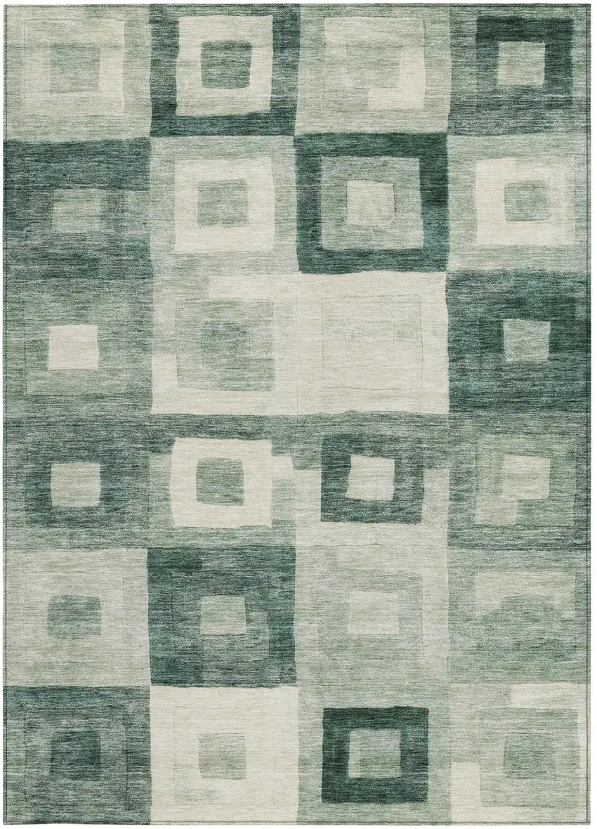 Green And Ivory Geometric Washable Indoor Outdoor Area Rug Photo 6