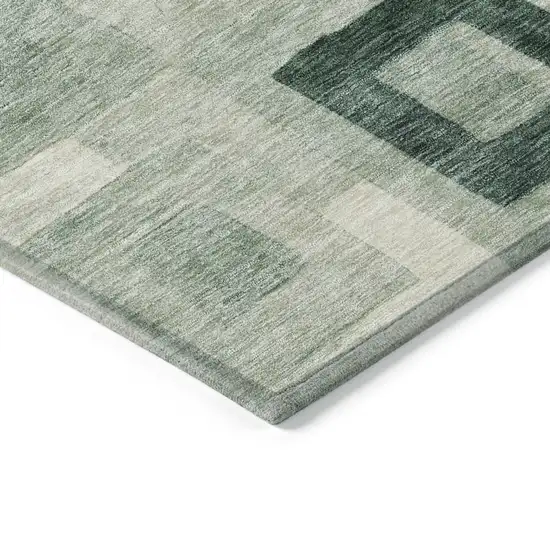 Green And Ivory Geometric Washable Indoor Outdoor Area Rug Photo 4