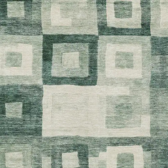 Green And Ivory Geometric Washable Indoor Outdoor Area Rug Photo 5