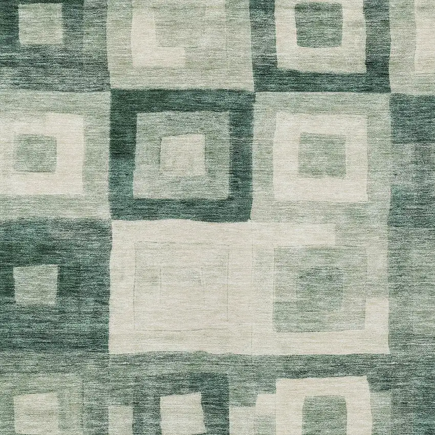 Green And Ivory Geometric Washable Indoor Outdoor Area Rug Photo 5