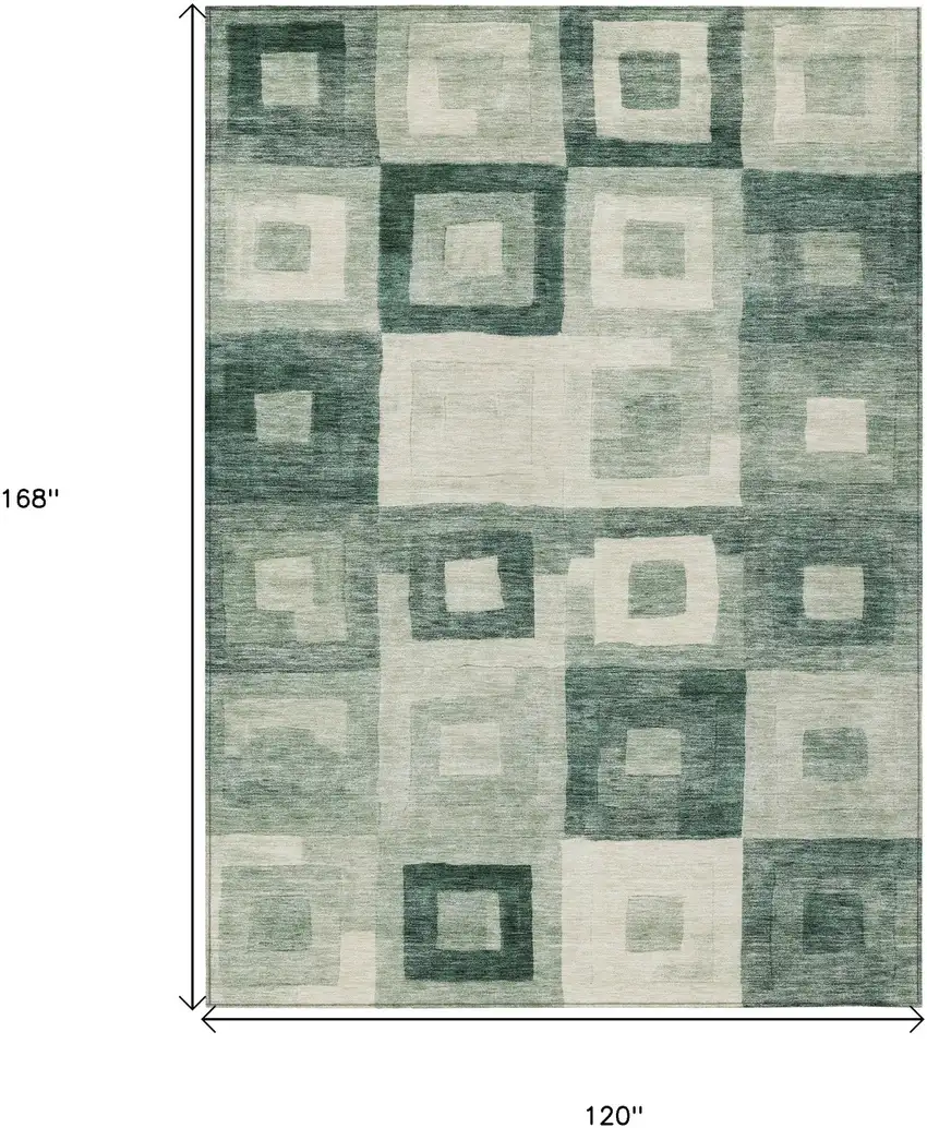 Green And Ivory Geometric Washable Indoor Outdoor Area Rug Photo 7