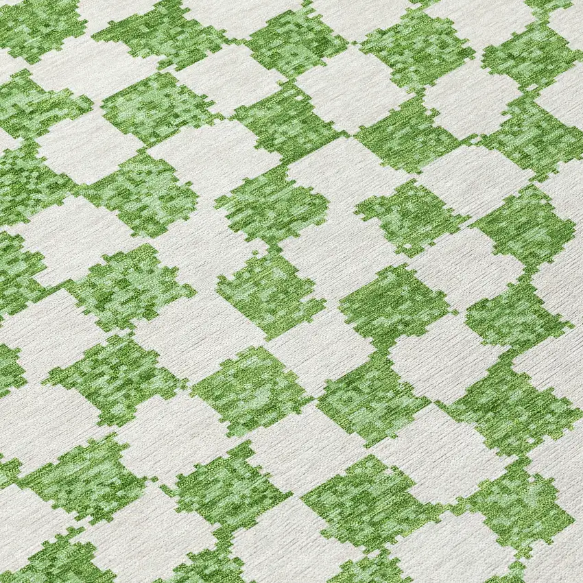 Green And Ivory Geometric Washable Indoor Outdoor Area Rug Photo 7