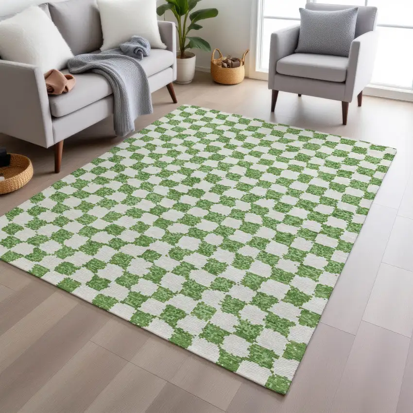 Green And Ivory Geometric Washable Indoor Outdoor Area Rug Photo 6