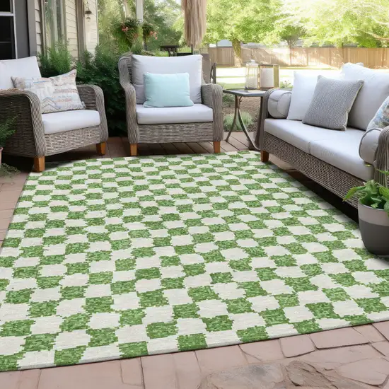 Green And Ivory Geometric Washable Indoor Outdoor Area Rug Photo 5
