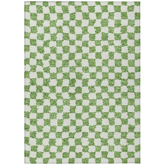 Green And Ivory Geometric Washable Indoor Outdoor Area Rug Photo 1