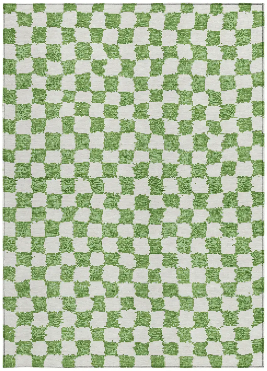 Green And Ivory Geometric Washable Indoor Outdoor Area Rug Photo 4
