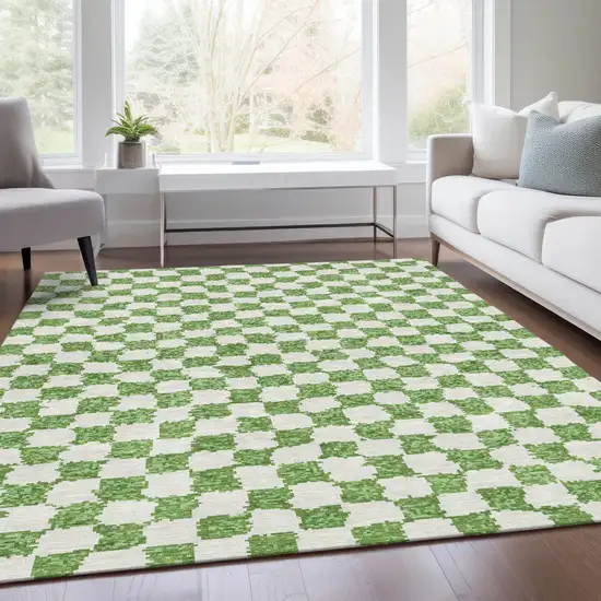 Green And Ivory Geometric Washable Indoor Outdoor Area Rug Photo 7