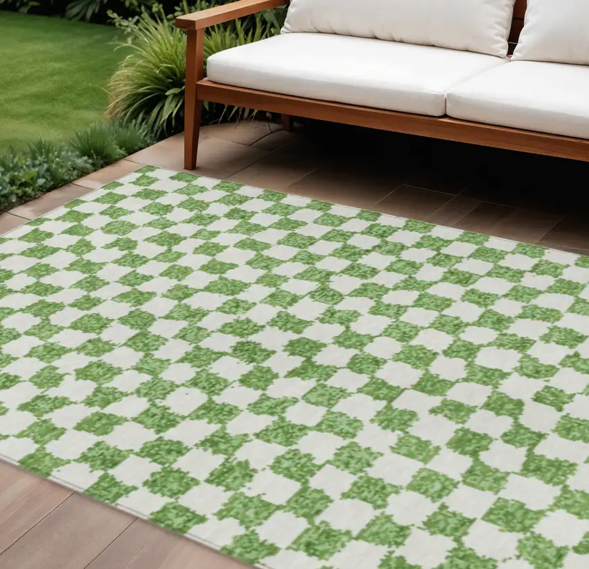 Green And Ivory Geometric Washable Indoor Outdoor Area Rug Photo 2
