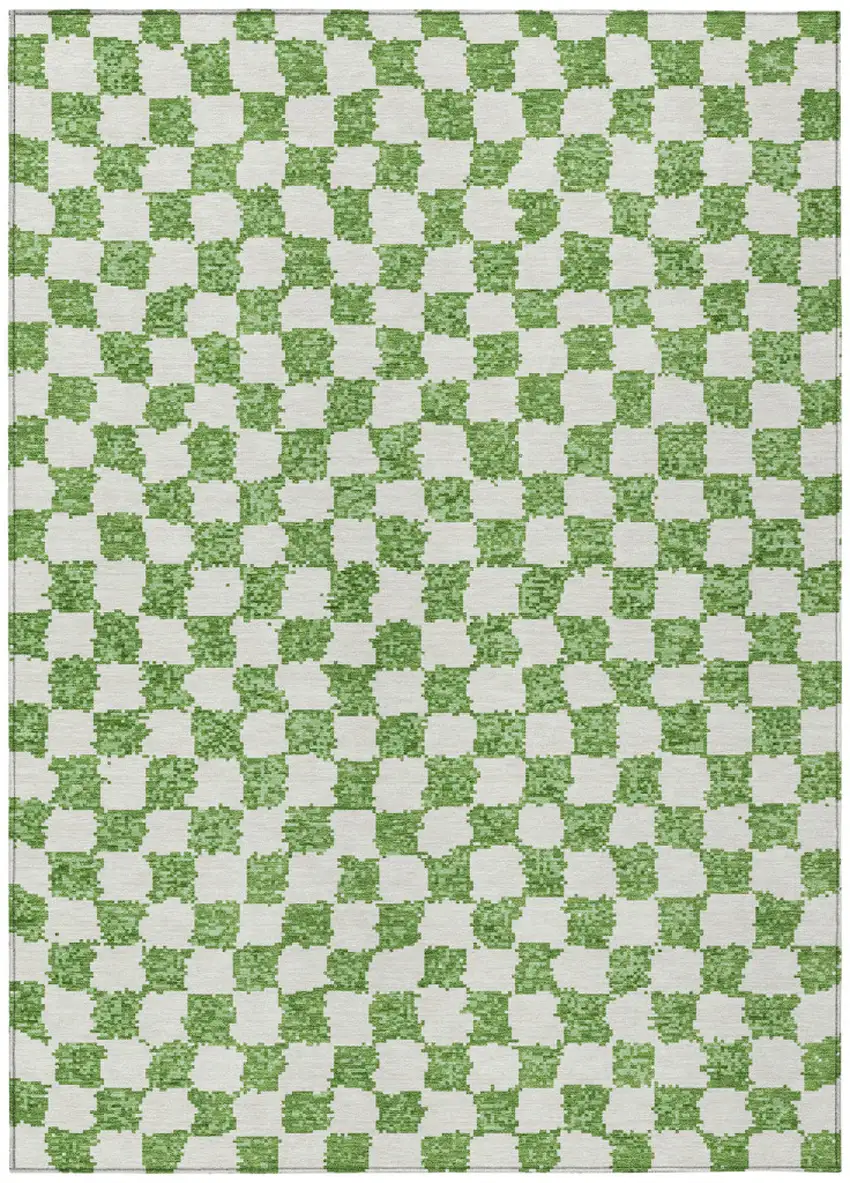 Green And Ivory Geometric Washable Indoor Outdoor Area Rug Photo 1