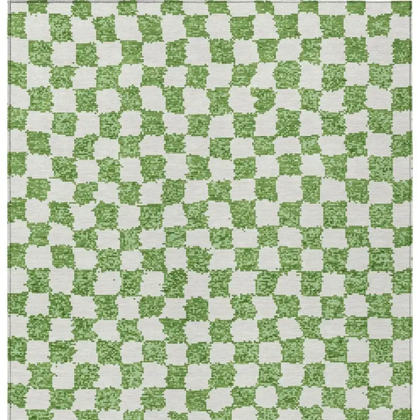Green And Ivory Geometric Washable Indoor Outdoor Area Rug Photo 4