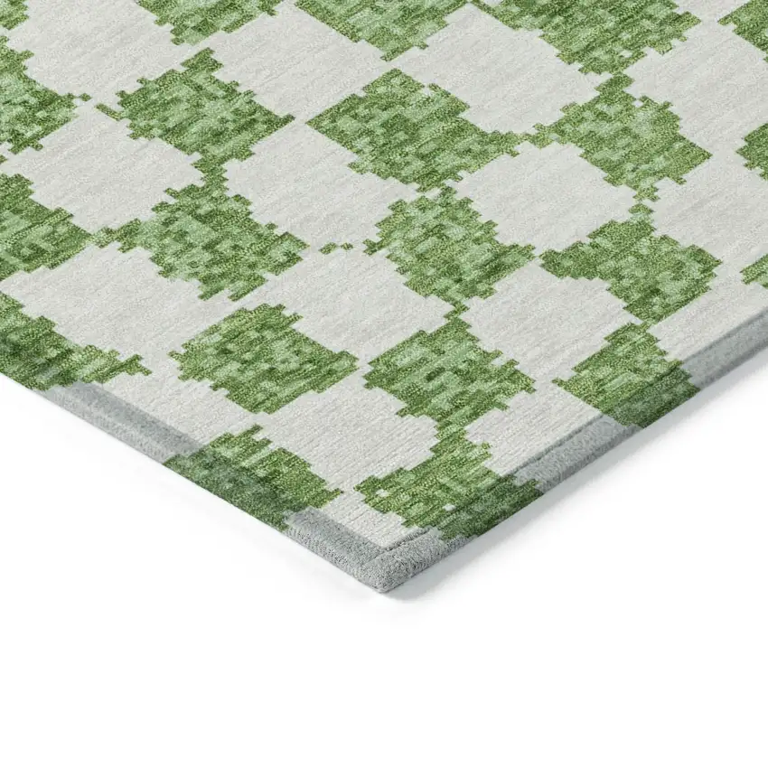 Green And Ivory Geometric Washable Indoor Outdoor Area Rug Photo 9