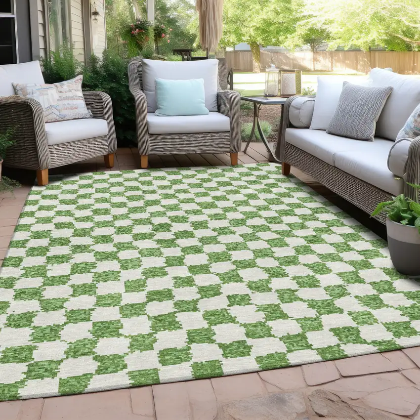 Green And Ivory Geometric Washable Indoor Outdoor Area Rug Photo 5