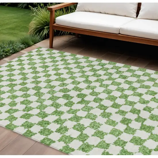 Green And Ivory Geometric Washable Indoor Outdoor Area Rug Photo 2