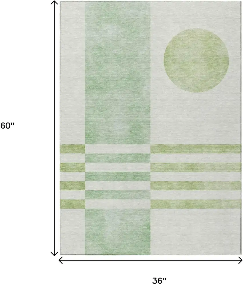 Green And Ivory Geometric Washable Indoor Outdoor Area Rug Photo 9