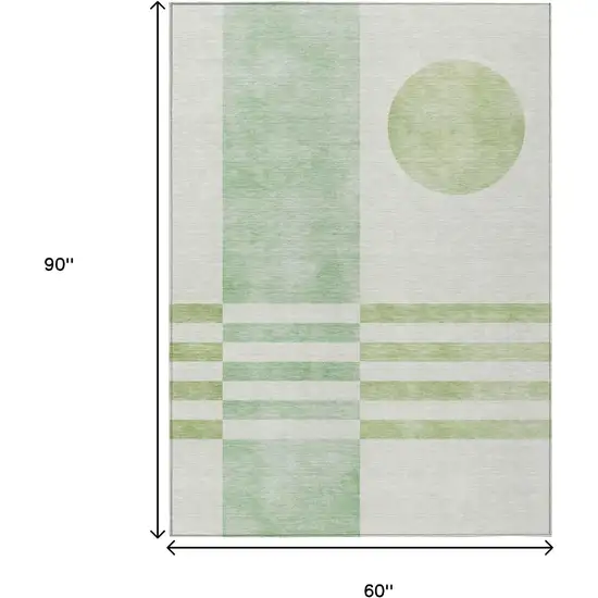 Green And Ivory Geometric Washable Indoor Outdoor Area Rug Photo 9