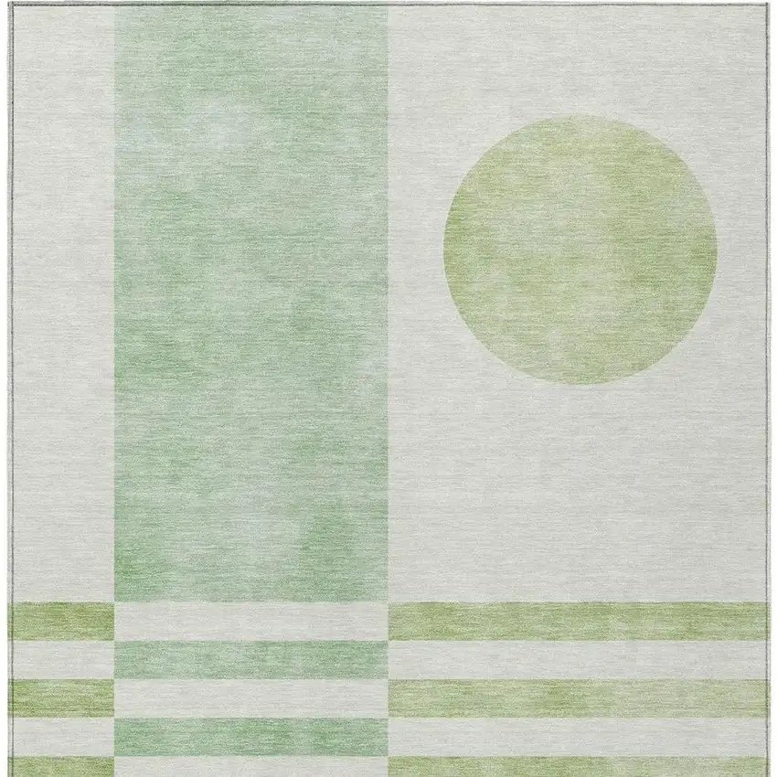 Green And Ivory Geometric Washable Indoor Outdoor Area Rug Photo 3