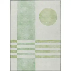 Photo of Green And Ivory Geometric Washable Indoor Outdoor Area Rug