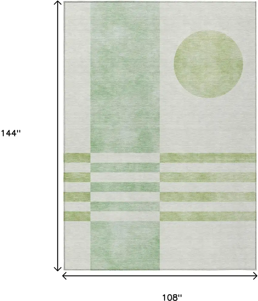 Green And Ivory Geometric Washable Indoor Outdoor Area Rug Photo 9