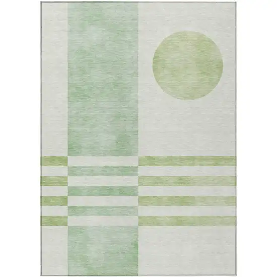 Green And Ivory Geometric Washable Indoor Outdoor Area Rug Photo 1