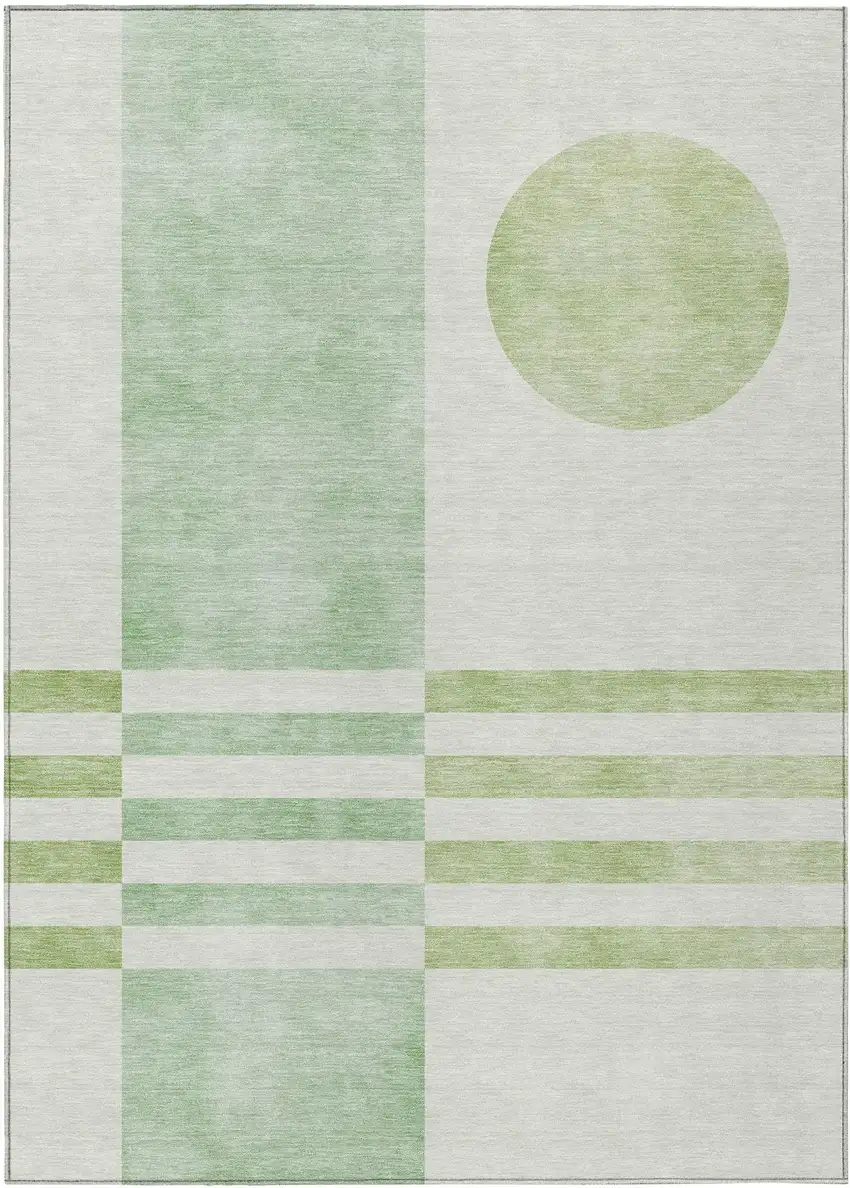 Green And Ivory Geometric Washable Indoor Outdoor Area Rug Photo 1
