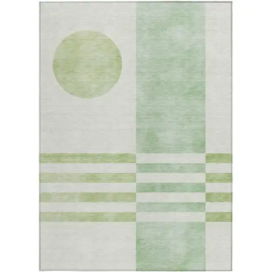 Green And Ivory Geometric Washable Indoor Outdoor Area Rug Photo 3