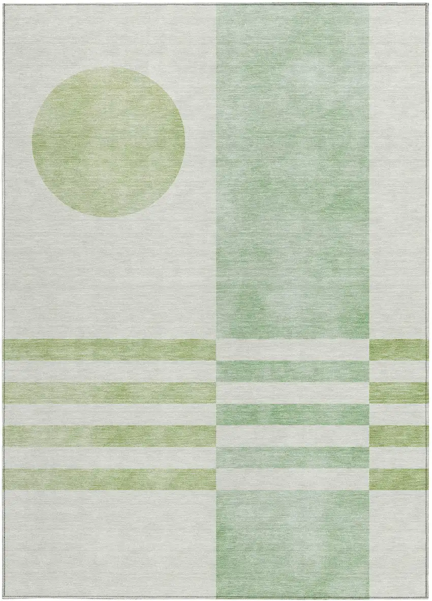 Green And Ivory Geometric Washable Indoor Outdoor Area Rug Photo 3