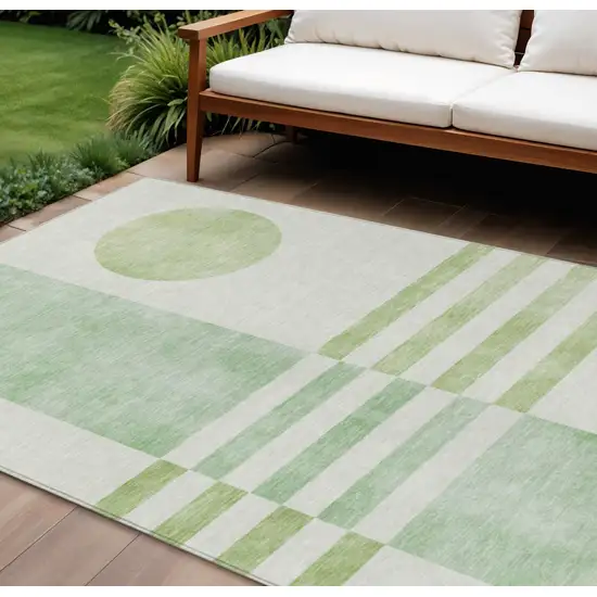 Green And Ivory Geometric Washable Indoor Outdoor Area Rug Photo 2