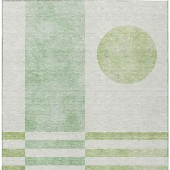 Green And Ivory Geometric Washable Indoor Outdoor Area Rug Photo 4
